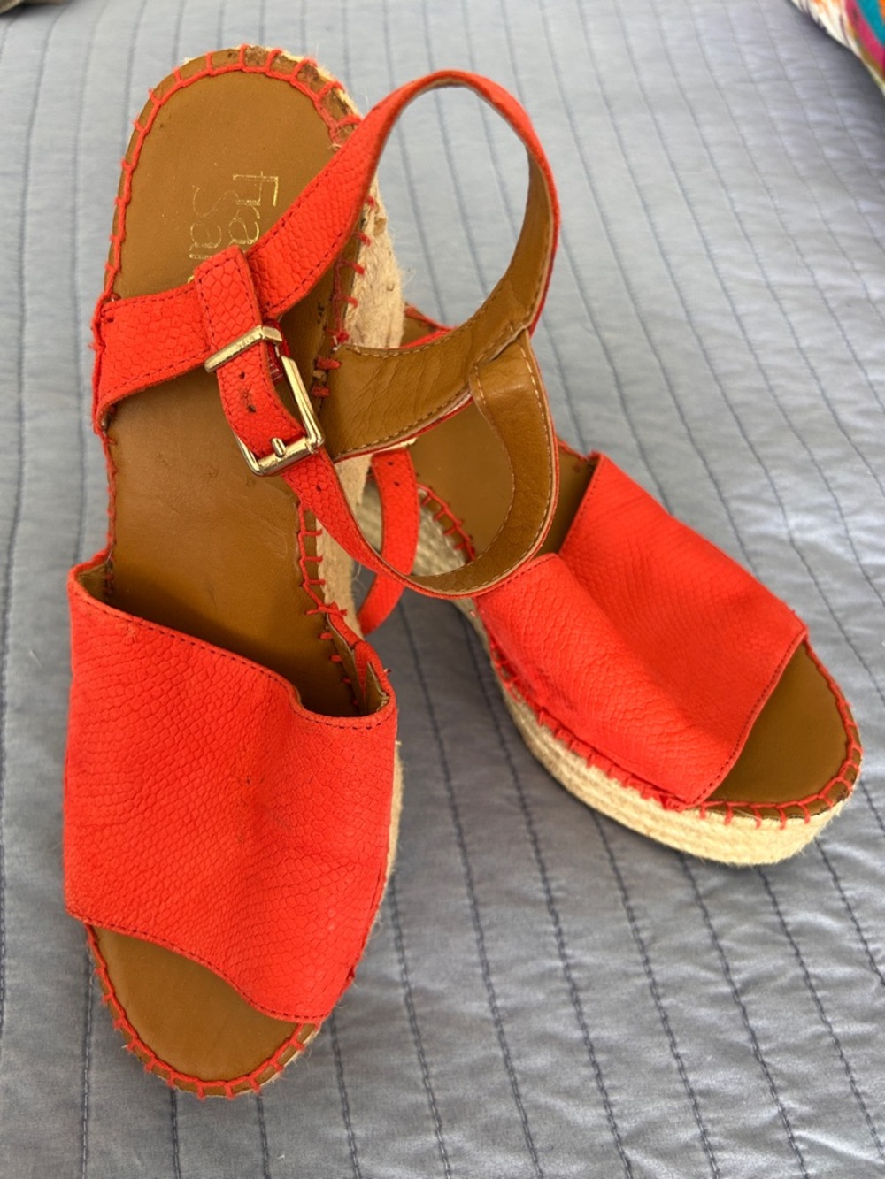 Franco Sarto Orange Canvas Espadrille Wedge Sandals